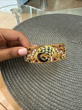 Gold-Tone Multicolor Peacock Cuff Bracelet